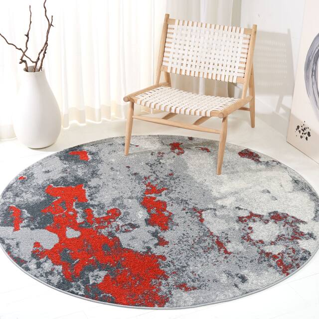 SAFAVIEH Adirondack Cordelia Abstract Glam Rug - 4' x 4' Round - Orange/Grey
