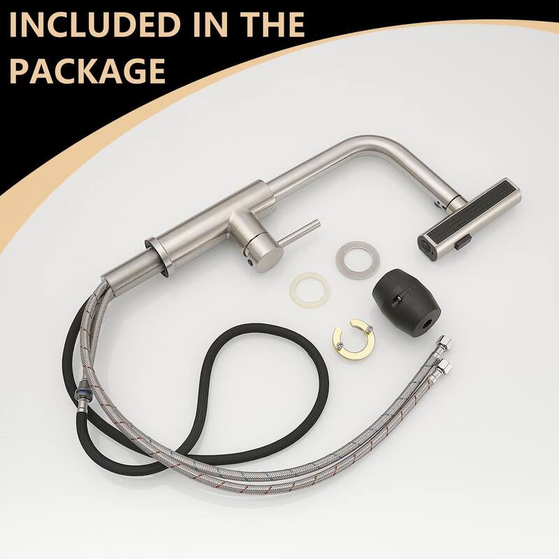 Brushed Nickel Stainless Steel Pull-out Single Handle Wide Spray Kitchen Faucet