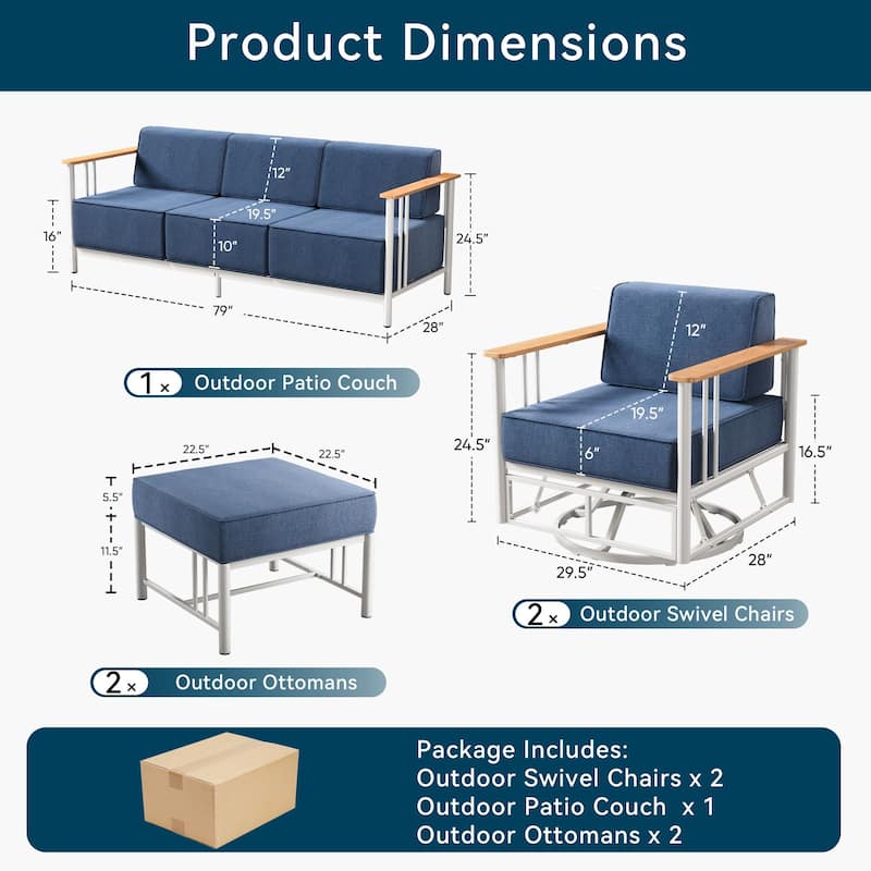 Outdoor 5PCS Sofa Swivel Chair with Ottoman