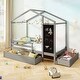 preview thumbnail 12 of 18, Kids House-Shaped Twin Size Bed with 2 Large Drawers with Blackboard Grey