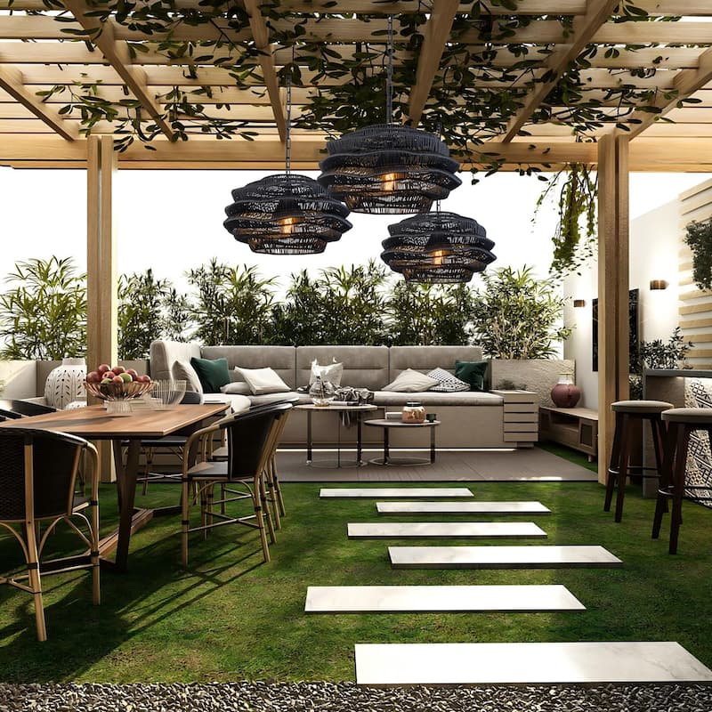 1-Light Outdoor Wicker Coastal Rattan Pendant Light
