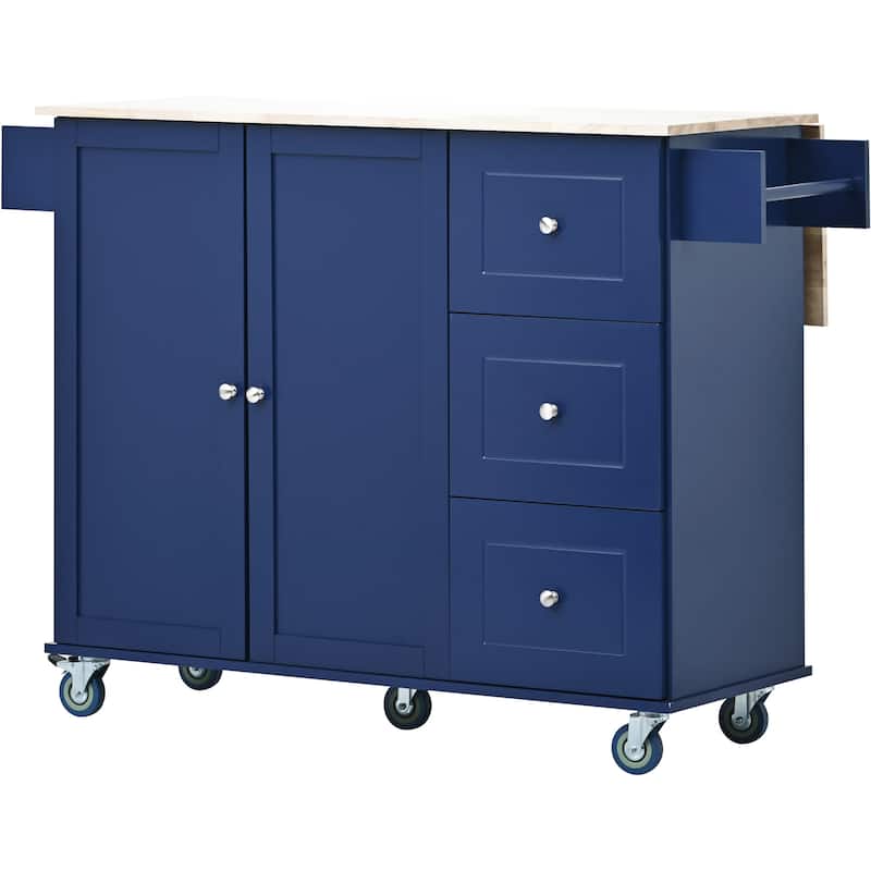 52.7 Inch Width Rolling Mobile Kitchen Island with Locking Wheels