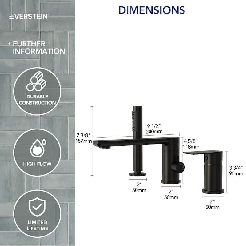 Modern Tub Filler with Hand Sprayer Deck Mount Tub Faucet with Hand Shower 3 Holes Bathtub Faucet Brass