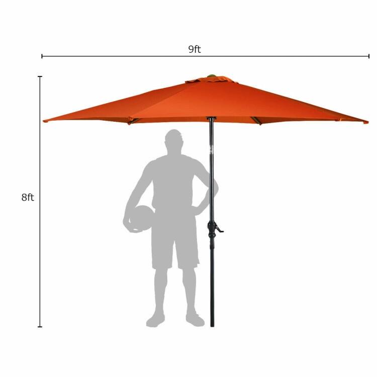 9-Foot Outdoor Market Patio Table Umbrella with Push-Button Tilt and Crank Lift for Sun Shade
