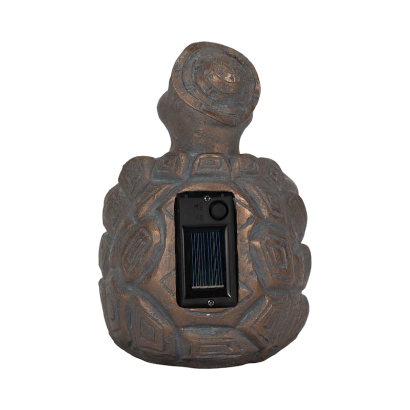 Sagebrook Home 7" Turtle Featuring a Solar Orb in Antique Copper Finish, Durable Polyresin Decor