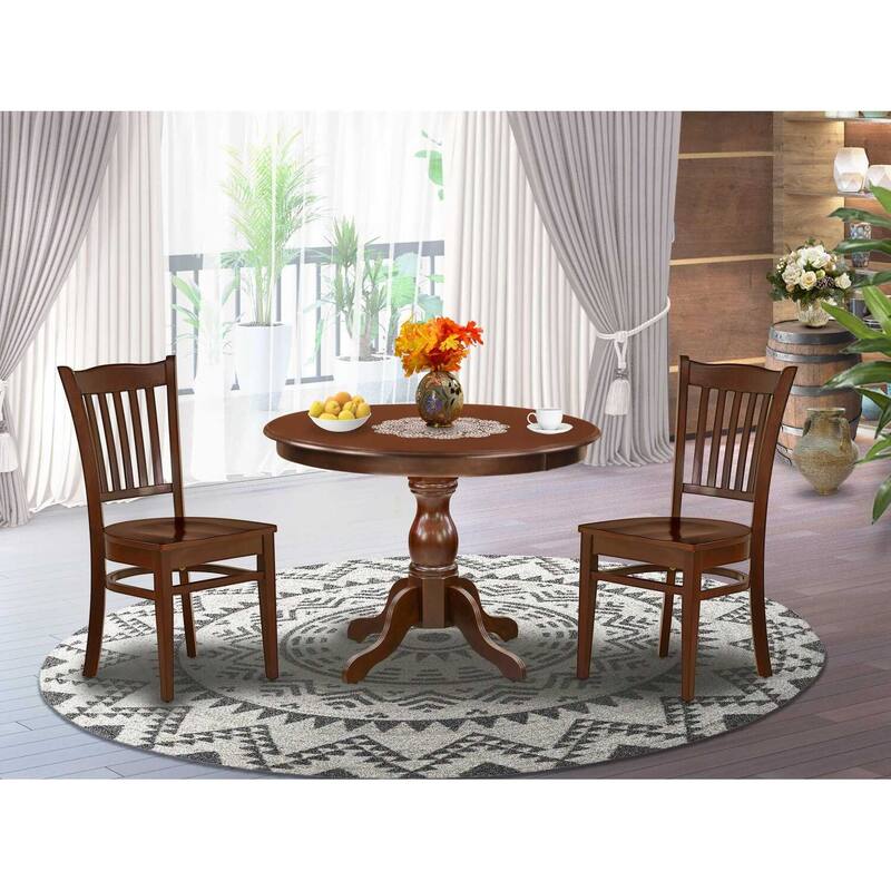 3-Piece Mahogany Finish Solid Wood Top - Dining Room Set - Seats 4