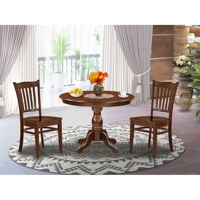 3-Piece Mahogany Finish Solid Wood Top - Dining Room Set - Seats 4
