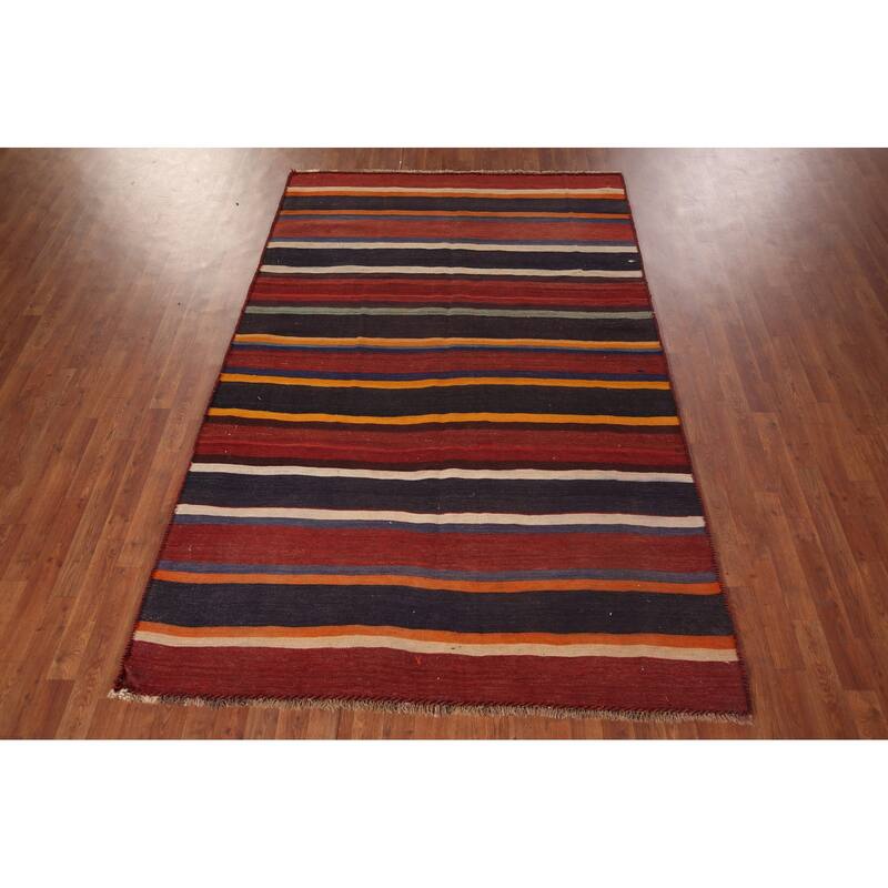 Striped Kilim Persian Area Rug Hand-Woven Wool Carpet - 5'9"x 8'8"