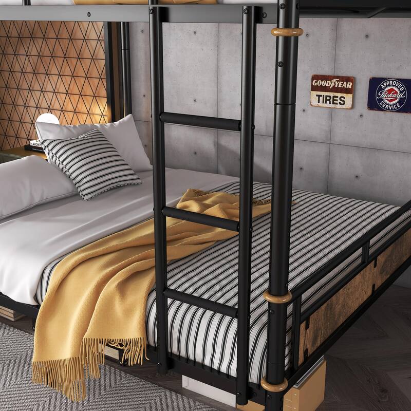Metal Bunk Bed, Industrial Detachable Bunkbeds with Safety Guard Rails for Teens
