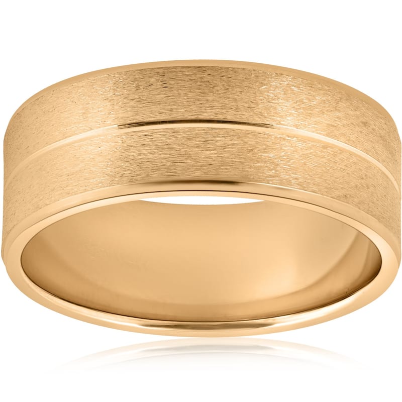 8mm Wide Mens Solid Yellow Gold Brushed Wedding Ring