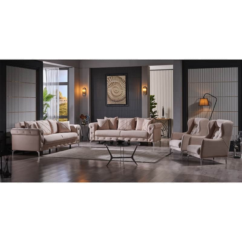 Rivario Two Sofa Two Chair Living Room Set - Cream