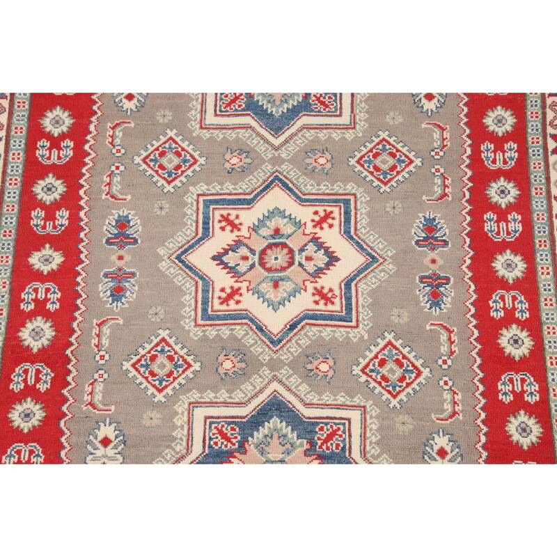 Kazak Area Rug Handmade Traditional Grey Wool Carpet - 5'0" x 6'7"