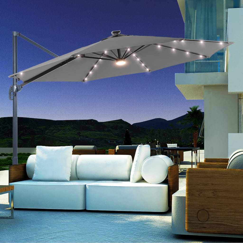 LIVOOSUN 11FT LED Cantilever Patio Umbrella 240g Solution-Dyed Fabric