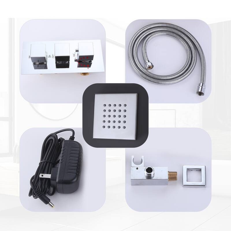 LED 4-Way Complete Rain and Waterfall Shower System with 3 body Jets & High-pressure Handheld, Ceiling Mounted