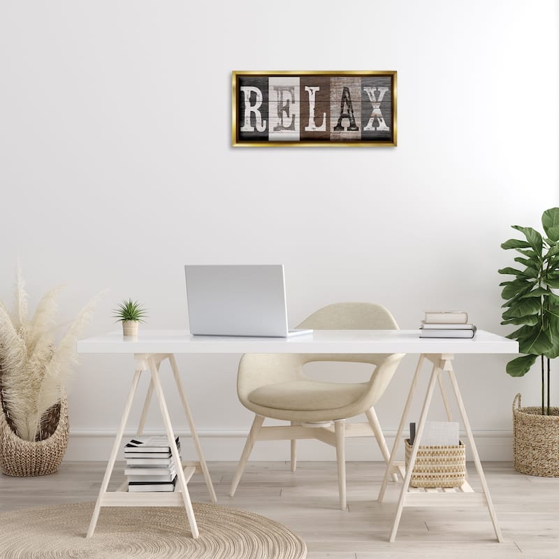 Stupell Rustic Bathroom Relax Letters Framed Floater Canvas Wall Art Design By Susan Arnot