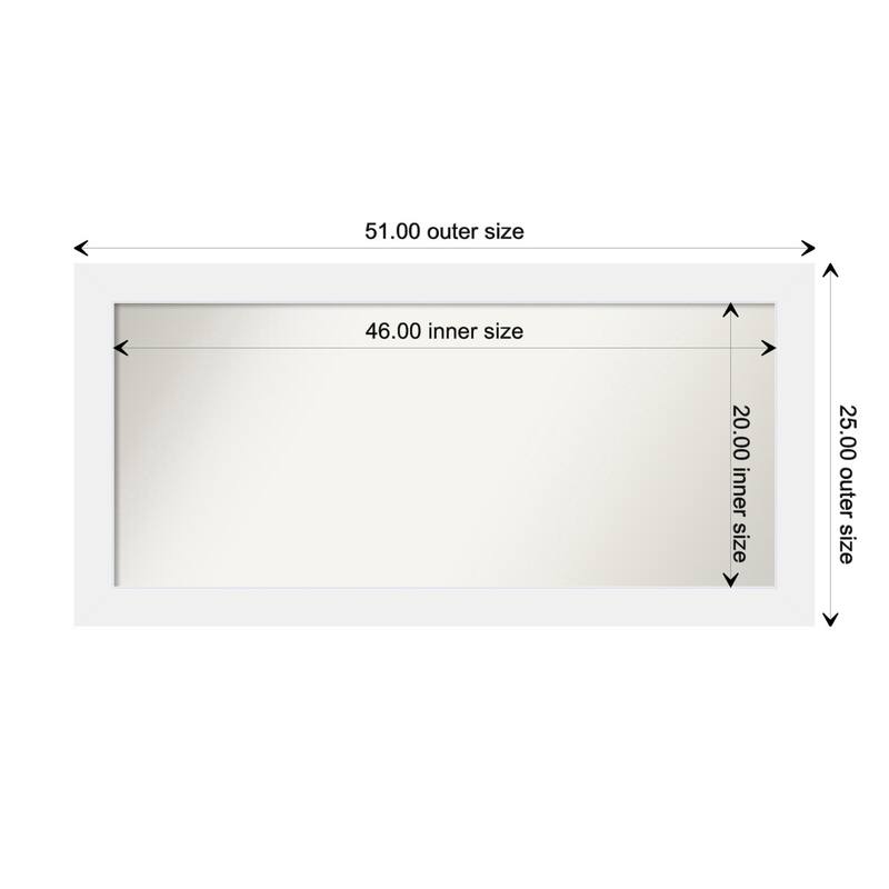 Corvino White Framed Non-Beveled Custom Wall Mirror, Bathroom Vanity Mirror - Outer Size: 51 x 25