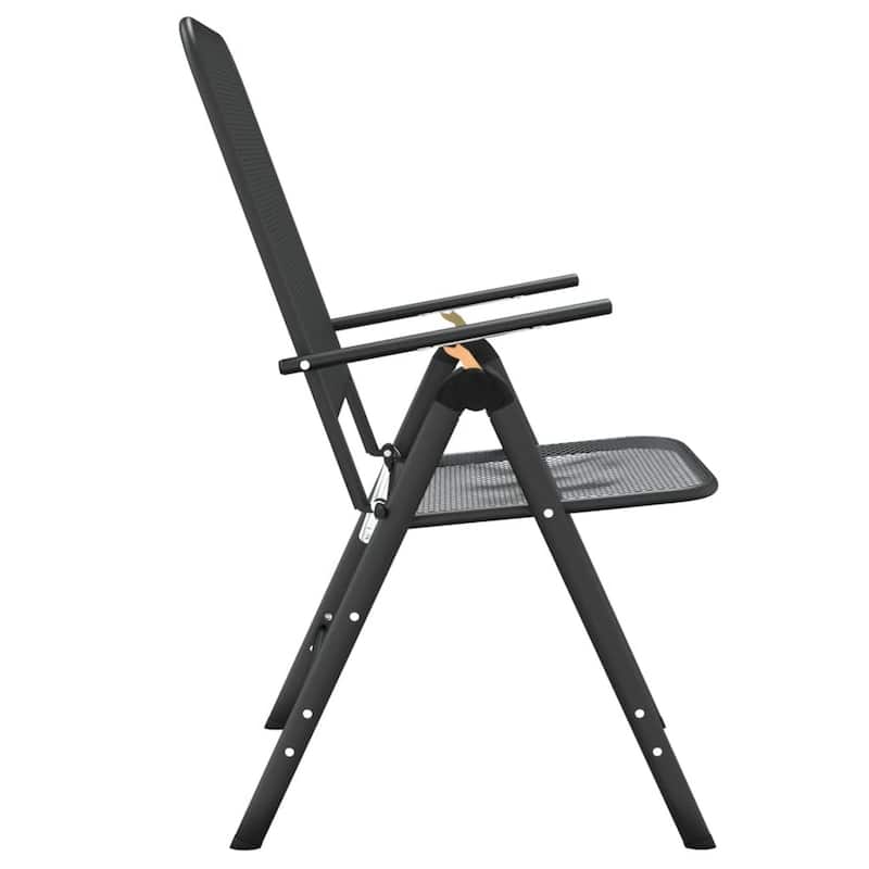 Ian Outdoor Foldable Chair Set of 2, Metal Mesh Design, Dark Gray