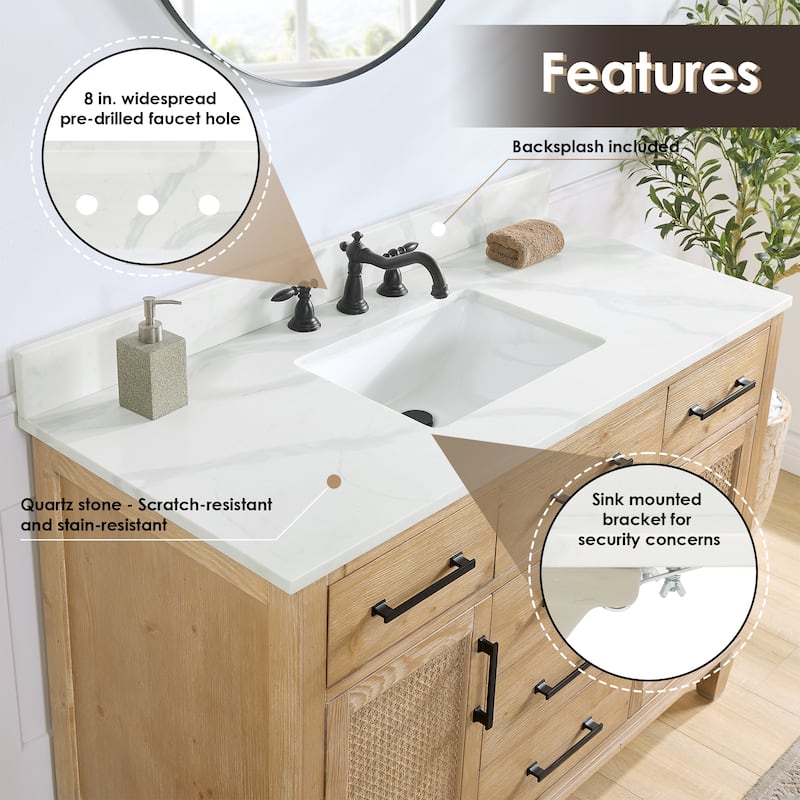 Altair Arbios Calacatta White Quartz Stone Vanity Top in 8 in.Widespread Faucet Hole Without Cabinet