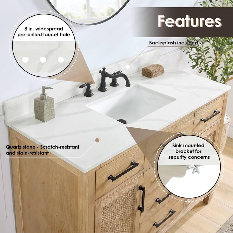 Altair Solana Bath Vanity with Calacatta White Quartz Stone Countertop without Mirror