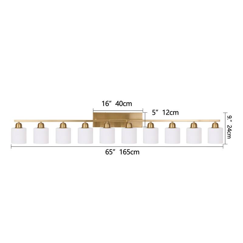 10-Light Bathroom Vanity Lights Over Mirror, 65.4 inch Vanity Lights Fixtures with Glass Shades Modern Vanity Lights