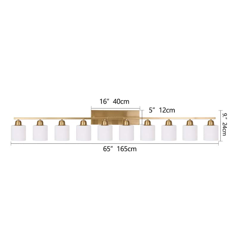 65" Gold Bathroom Vanity Light - Milky Glass - Wall Sconce for Bedroom, Hallway