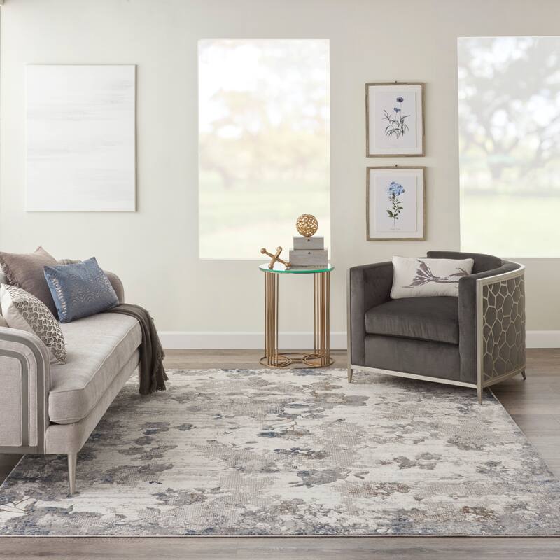 Royal Terrace Floral Abstract Contemporary Area Rug - 8'10" x 11'10" - Ivory/Grey