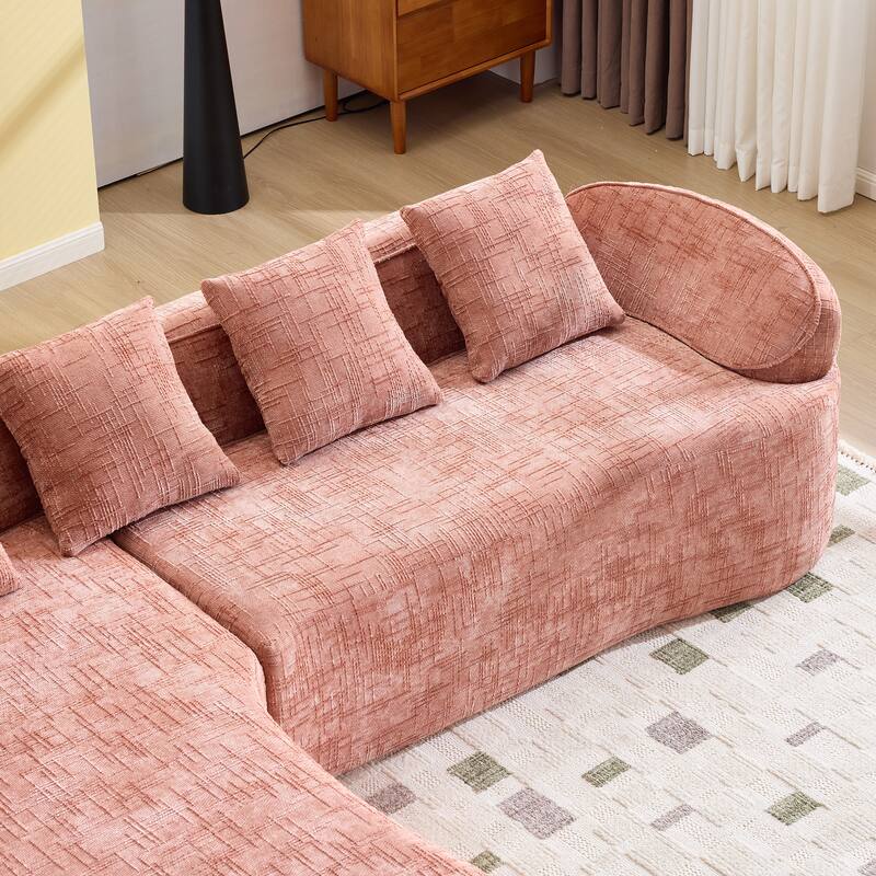 L-Shaped Sectional Sofa with Chaise Lounge, Chenille Upholstered 4 Seater Sofa, Compressed Sofa with Throw Pillows