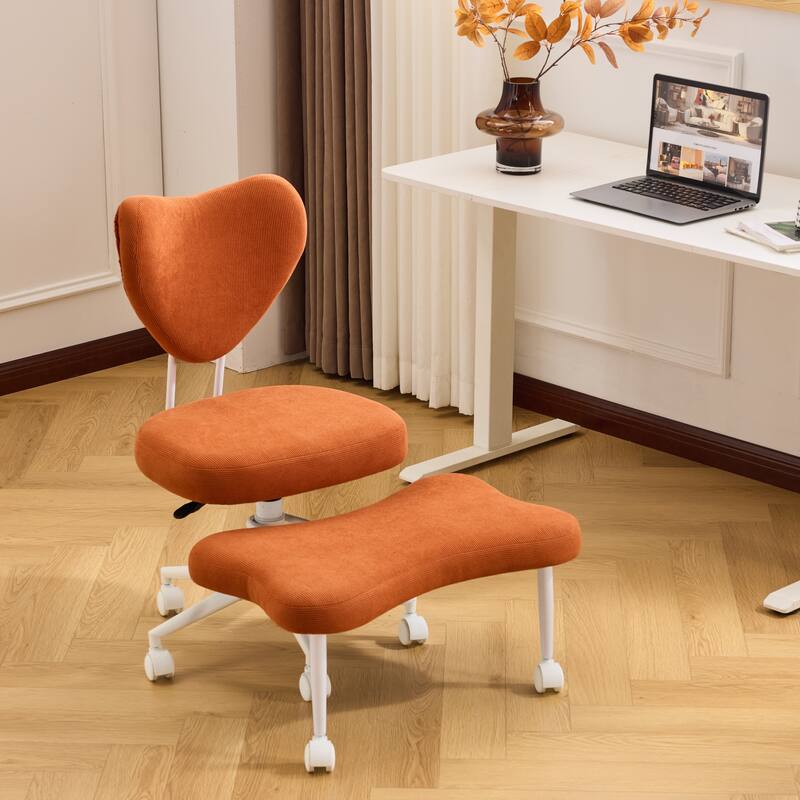 Meditation chair, an ergonomic cross-legged seating chair with lumbar support and a height-adjustable seat cushion - Orange