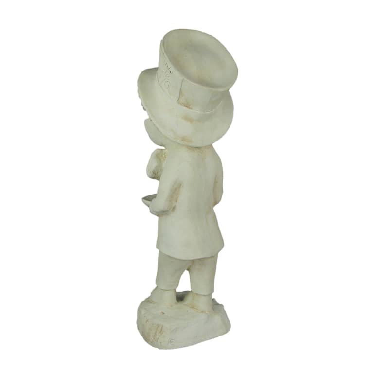 Alice In Wonderland Mad Hatter White Finish Solid Cement Statue - 18.5 X 6 X 5 inches