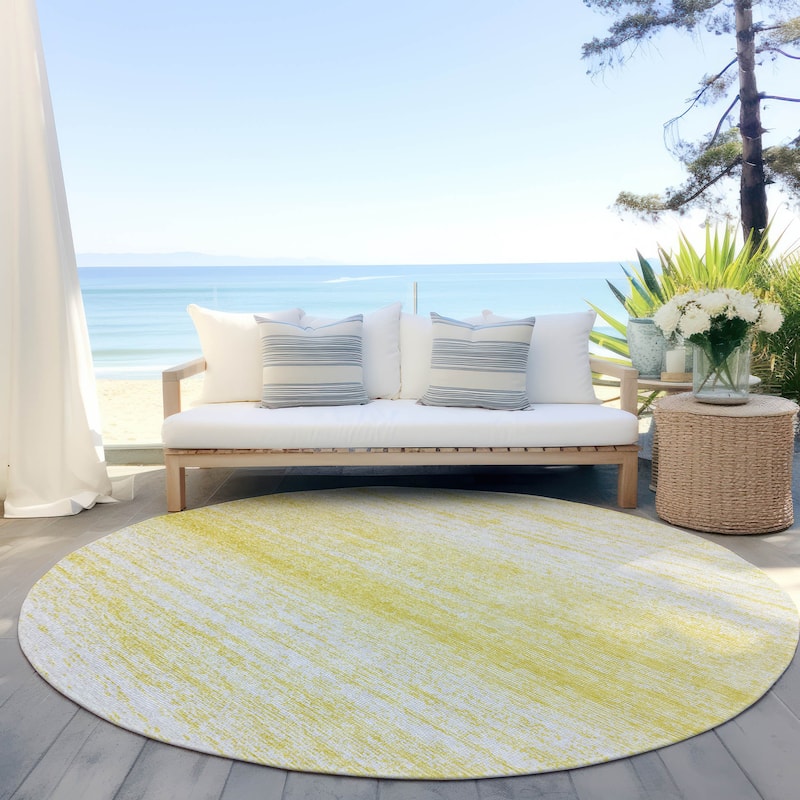 Machine Washable Indoor/ Outdoor Chantille Ombre Stripes Rug - Yellow - 8' x 8'