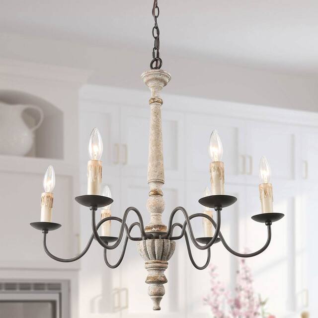 The Gray Barn Farmhouse French Country Weathered Wood Chandelier - D25" X H27" - 6-light