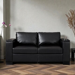 67.7 Inch Faux Leather Loveseat Sofa with Storage, Square Arm Couch ...