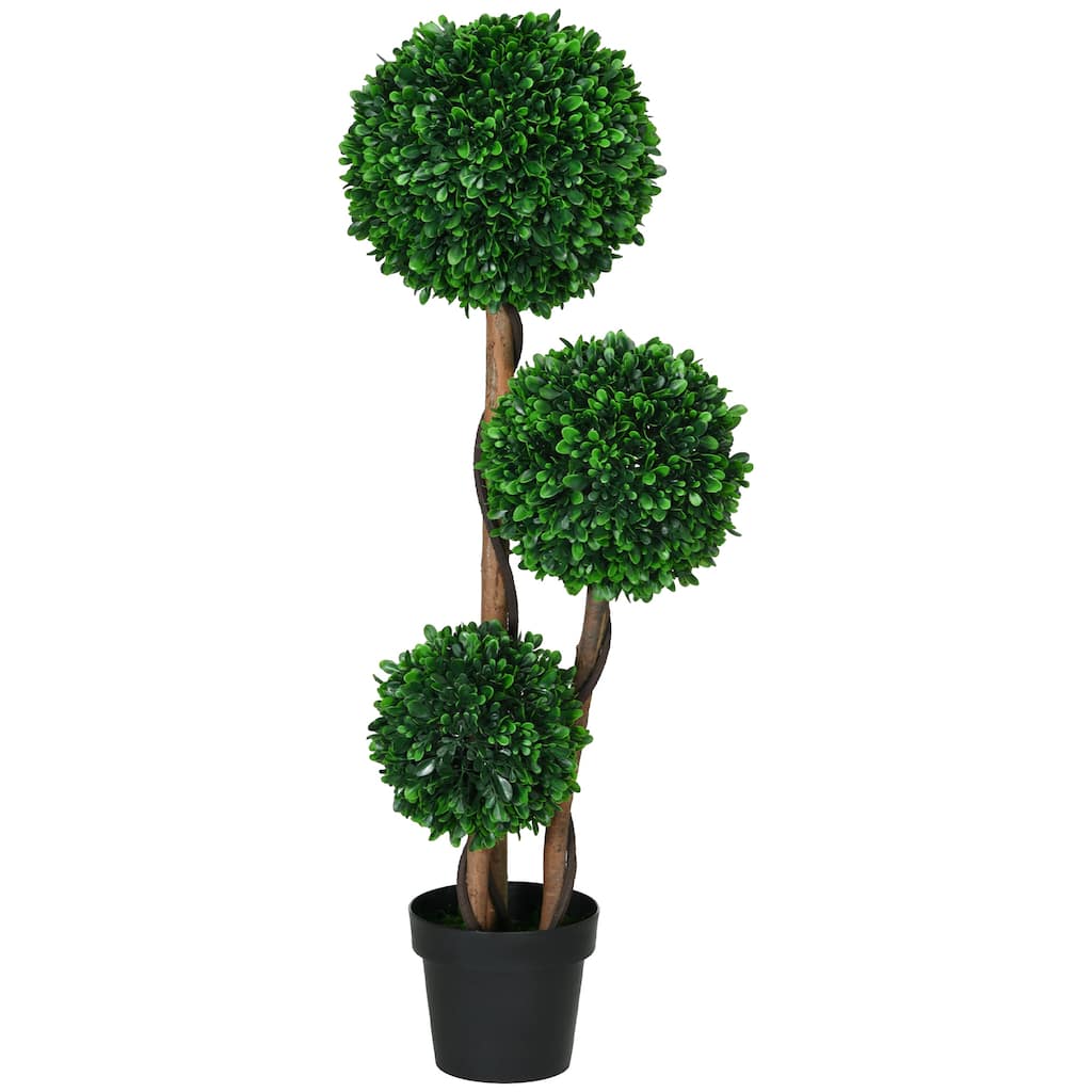 3.5ft/43.25" Artificial 3 Ball Boxwood Topiary Tree with Pot