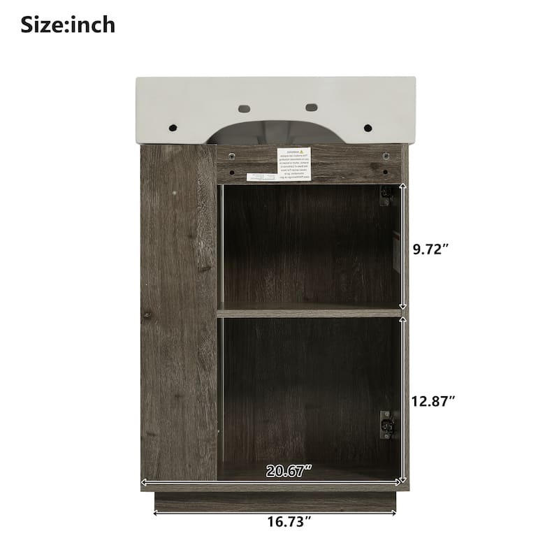 21.6" Bathroom Vanity with Ceramic Sink, Freestanding Left Door Wood Grain Cabinet with Open Storage