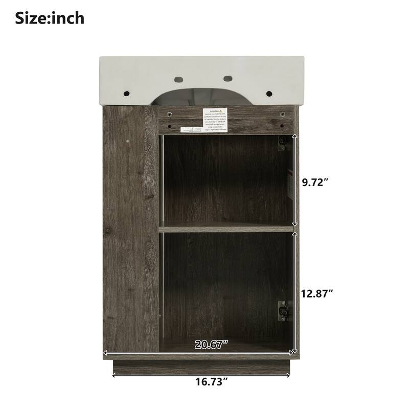 GDFStudio - Malisa Rustic 21.6" Freestanding Wood Grain Cabinet Bathroom Vanity with Ceramic Sink, Door & Storage