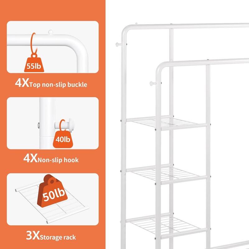 Clothes Hanging Rack with 2 Tier Storage Shelves - 13"D x 49"W x 64.76"H