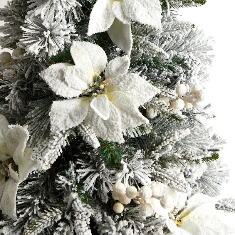 4ft. Flocked Artificial Christmas Tree with 223 Branches & 100 Warm Lights in Decorative Urn - Snowy Holiday X-Mas Glow