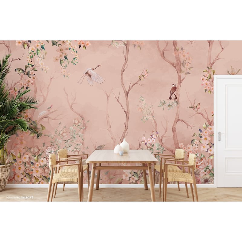 Cherry Blossom and Birds Wallpaper Mural Pastel Floral Serenity