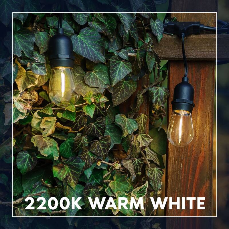 Luxrite 24FT LED Outdoor String Lights Commercial Grade Waterproof, 12 S14 Shatterproof Bulbs, IP65, Patio Garden Cafe - 24 FT