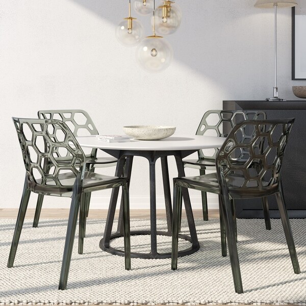 Dynamic Honeycomb Plastic Stackable Dining Side Chair Set of 4 by