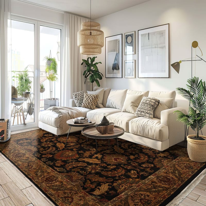 7'11''x10 Hand Knotted Wool Charcoal Agra Traditional Plush Pile Rug - 7' 11'' x 10'