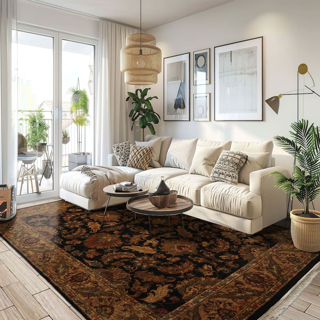 7'11''x10 Hand Knotted Wool Charcoal Agra Traditional Plush Pile Rug - 7' 11'' x 10'