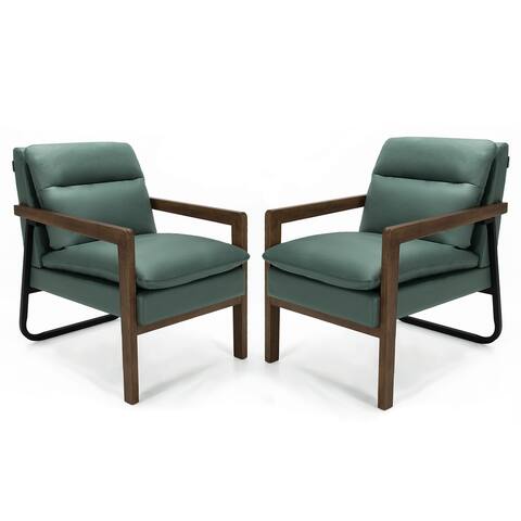 Gymax Set of 2 Single Sofa Chair Leisure Accent Chair w/ Wooden
