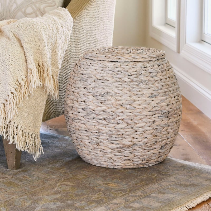 Household Essentials Handwoven Barrel Wicker Storage Basket Side Table - 17.0"L x 17.0"W x 19.0"H