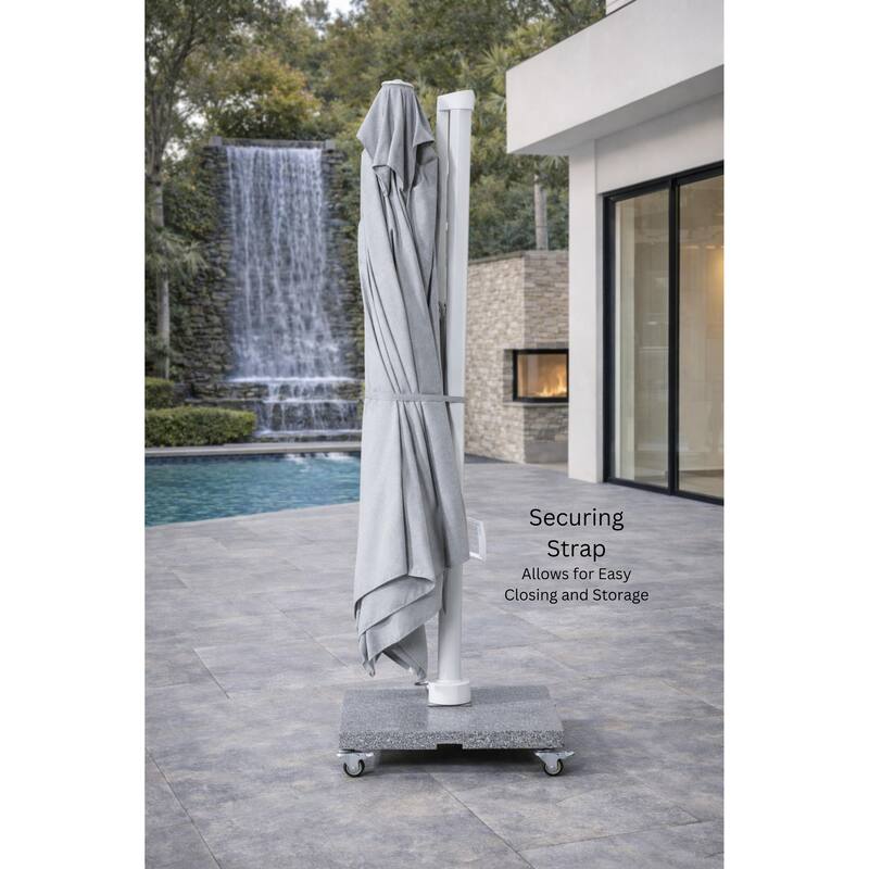 Piola 10 ft. x 13 ft. Rectangle Aluminum Cantilever Tilt Outdoor Parasol Patio Umbrella with Granite Base in Mouse Gray