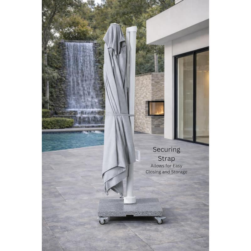 Piola White 10 ft. Square Aluminum Outdoor Cantilever Mouse Grey Fabric Umbrella with Granite Base