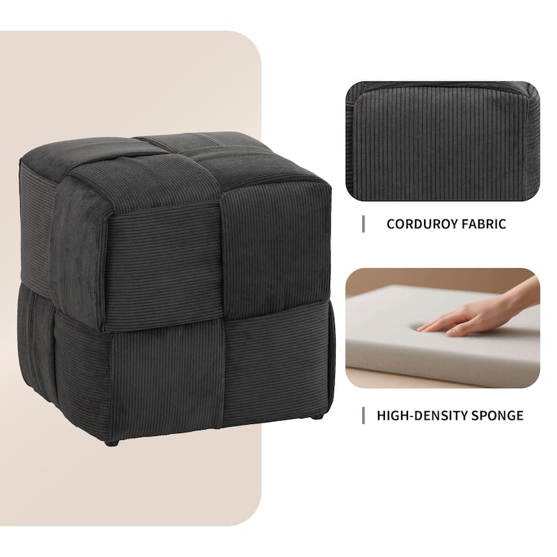 Anmytek Grey Corduroy Ottoman Foot Rest, 14.2-inch Square