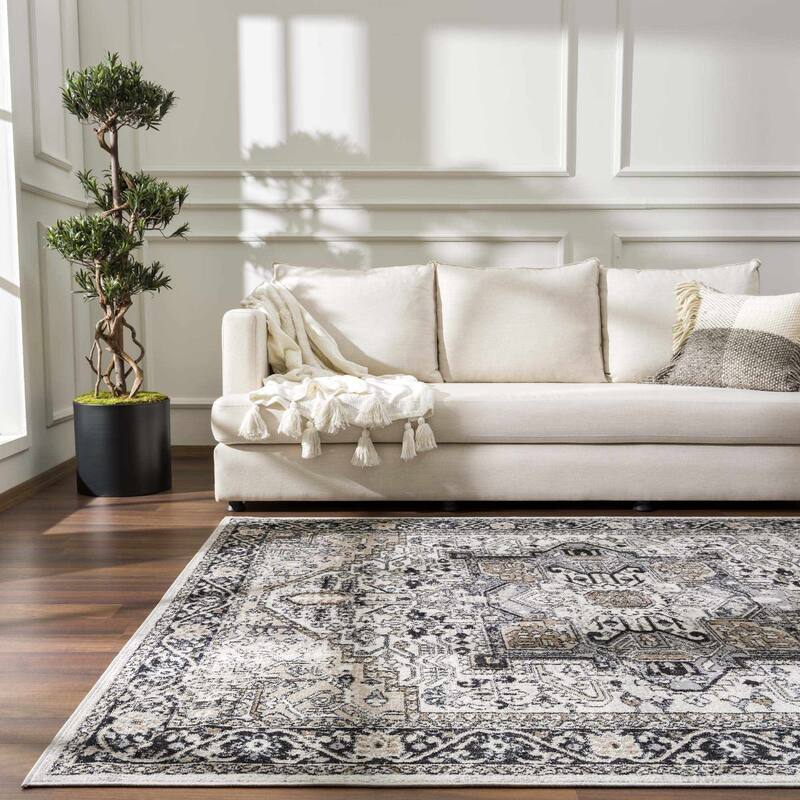 Hauteloom Cabacungan Hallway, Kitchen Machine Washable Runner Rug - Black, Taupe, Peach - 2'7" x 7'3"