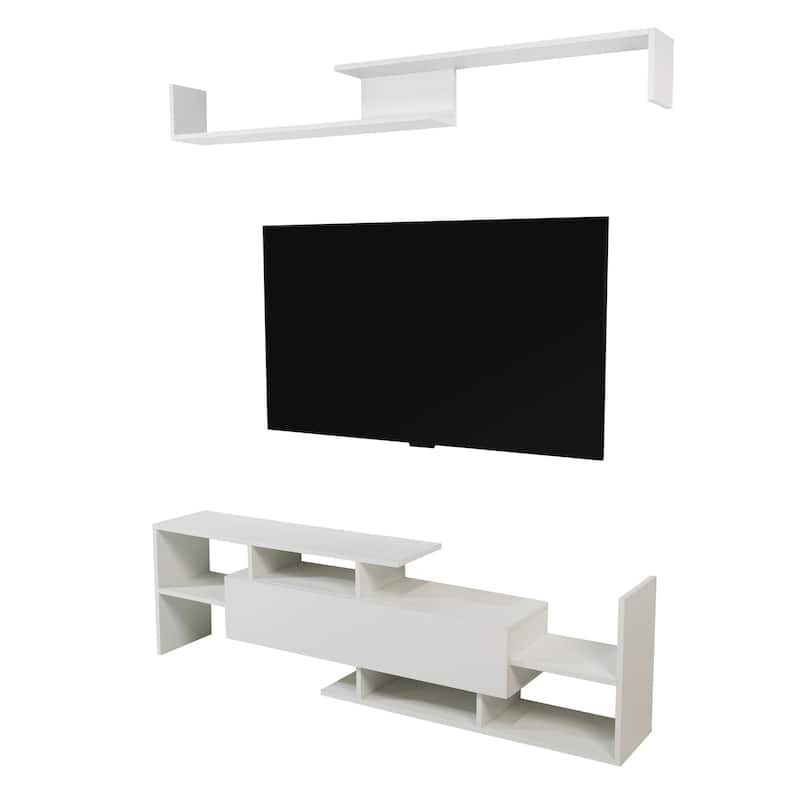 Surrey 60.2'' 2 Pc 1-Drawer Floating TV Stand Media Console with Open Shelves