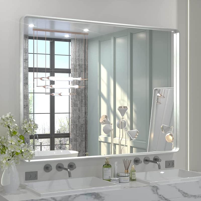 TETOTE Modern Metal Frame Wall Mounted Bathroom Vanity Mirror - 48x36 - Silver
